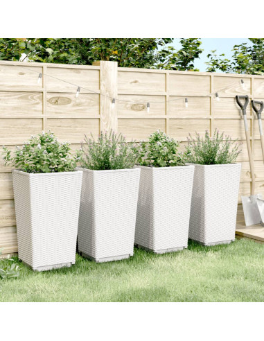 Fioriere da Giardino 4 pz Bianche 32,5x32,5x57 cm in PP