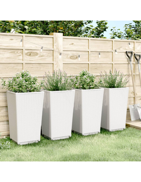 Fioriere da Giardino 4 pz Bianche 32,5x32,5x57 cm in PP