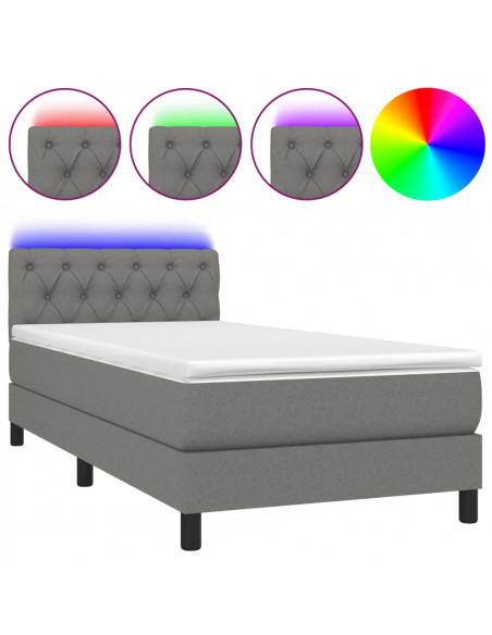 Letto a Molle Materasso e LED Grigio Scuro 80x200 cm in Tessuto