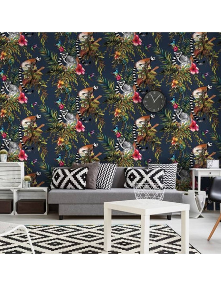 DUTCH WALLCOVERINGS Carta da Parati Motivo Lemure Blu Petrolio