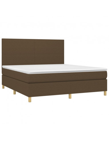 Letto a Molle Materasso e LED Marrone Scuro 160x200 cm Tessuto