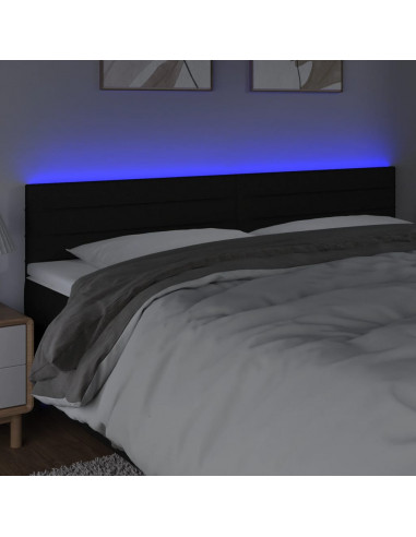 Testiera a LED Nera 200x5x78/88 cm in Tessuto