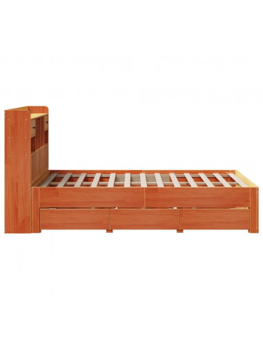 Letto Libreria senza Materasso Marrone Cera 135x190 cm in Pino