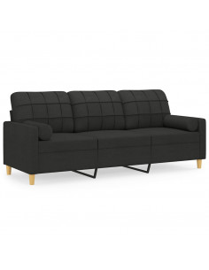 Divano a 3 Posti con Cuscini Nero 180 cm in Tessuto 2