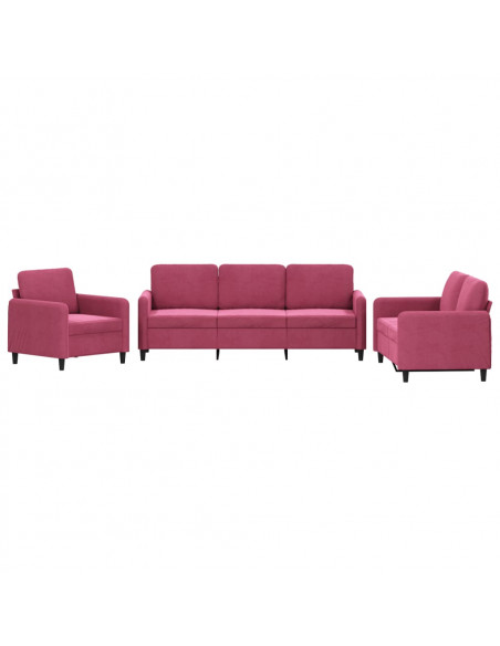 Set di Divani 3 pz Rosso Vino in Velluto