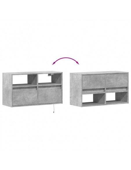 Mobile TV a Parete con Luci LED Grigio Cemento 80x31x45 cm