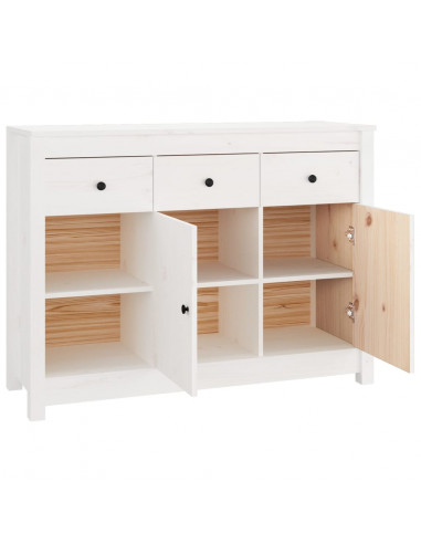 Credenza Bianca 100x35x74 cm in Legno Massello di Pino