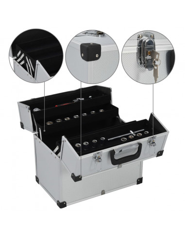 Valigetta per Attrezzi 38x22,5x34 cm Argento in Alluminio