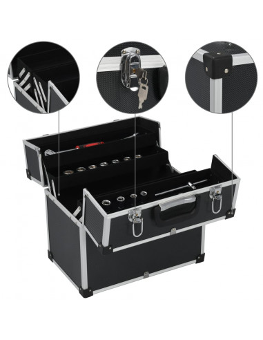 Valigetta per Attrezzi 38x22,5x34 cm Nera in Alluminio