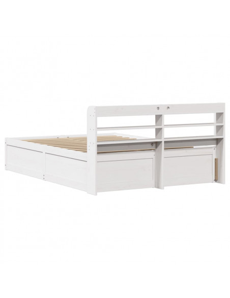 Giroletto con Testiera Bianco 140x190 cm in Legno Massello Pino
