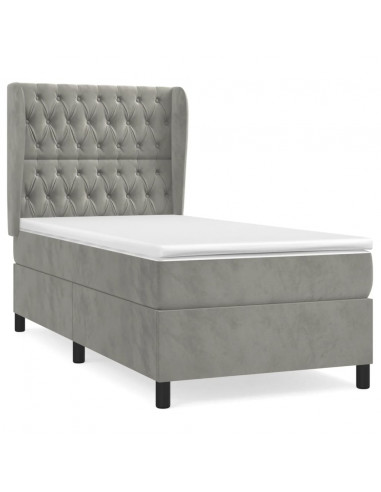 Giroletto a Molle con Materasso Grigio Chiaro 80x200 cm Velluto