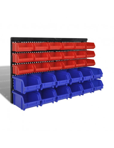 Contenitore Plastica per Garage da Parete Set 30 pz Blu e Rosso