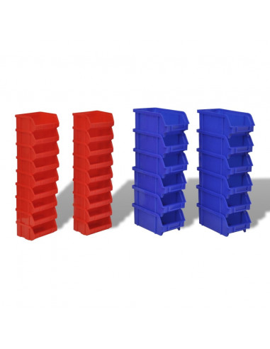 Contenitore Plastica per Garage da Parete Set 30 pz Blu e Rosso