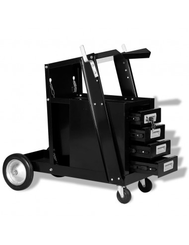 Carrello di Saldatura con 4 Cassetti Neri