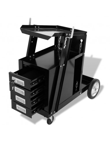 Carrello di Saldatura con 4 Cassetti Neri