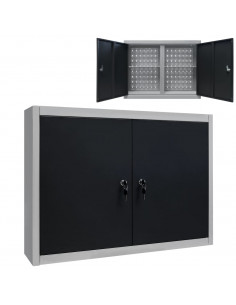 Armadio a Parete Stile Industriale in Metallo Grigio Nero 2