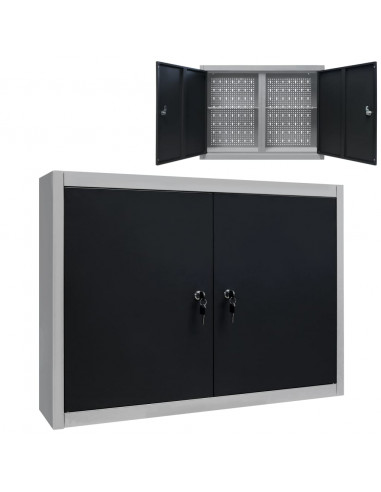 Armadio a Parete Stile Industriale in Metallo Grigio Nero