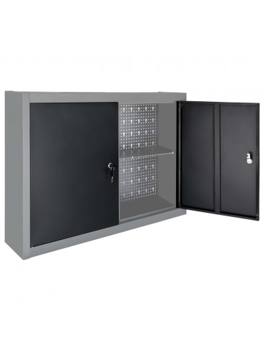 Armadio a Parete Stile Industriale in Metallo Grigio Nero