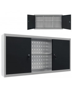 Armadio a Parete Stile Industriale in Metallo Grigio Nero 2