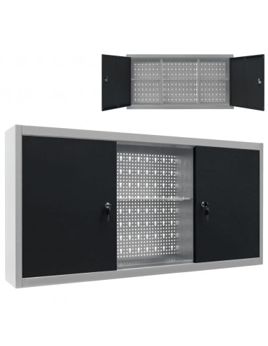 Armadio a Parete Stile Industriale in Metallo Grigio Nero