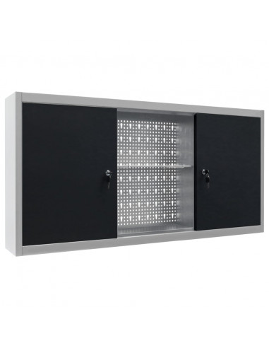 Armadio a Parete Stile Industriale in Metallo Grigio Nero