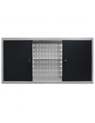 Armadio a Parete Stile Industriale in Metallo Grigio Nero