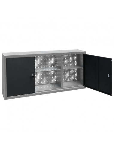 Armadio a Parete Stile Industriale in Metallo Grigio Nero
