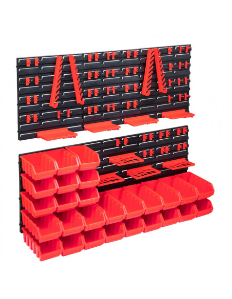 Kit Contenitori 103 pz con Pannelli a Parete Rosso e Nero