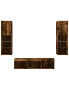 Mobili TV a Muro con LED 5pz Rovere Fumo in Legno Multistrato 2
