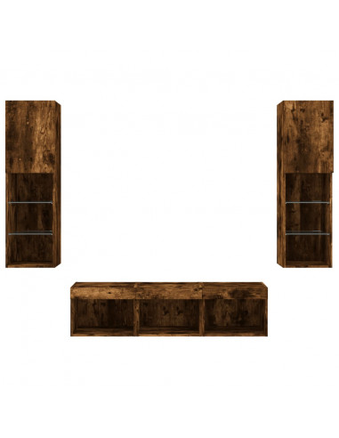 Mobili TV a Muro con LED 5pz Rovere Fumo in Legno Multistrato