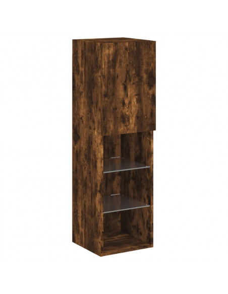 Mobili TV a Muro con LED 5pz Rovere Fumo in Legno Multistrato