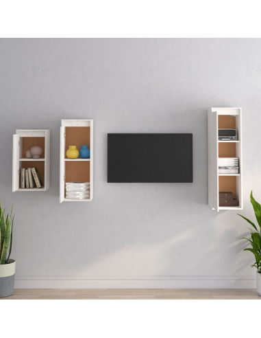 Mobili Porta TV 3 pz Bianco in Legno Massello di Pino
