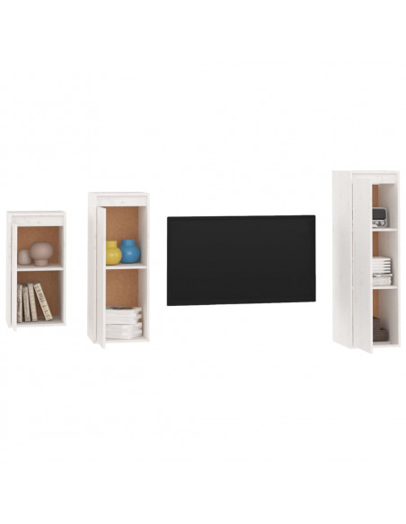 Mobili Porta TV 3 pz Bianco in Legno Massello di Pino