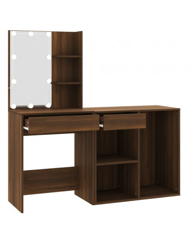 Toeletta con LED e Armadietto Rovere Marrone Legno Multistrato