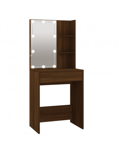 Toeletta con LED e Armadietto Rovere Marrone Legno Multistrato