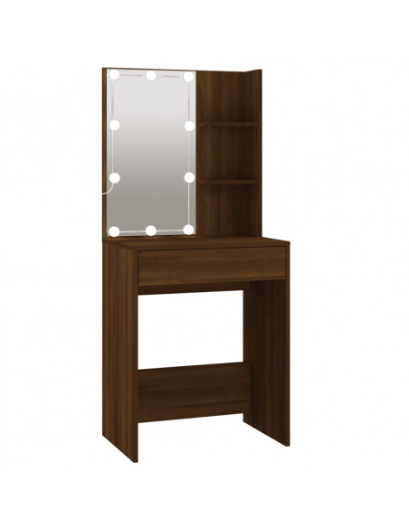 Toeletta con LED e Armadietto Rovere Marrone Legno Multistrato
