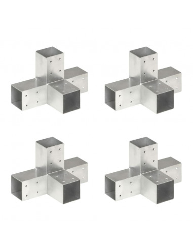 Connettori per Pali a Forma di X 4 pz in Metallo Zincato 71x71 mm
