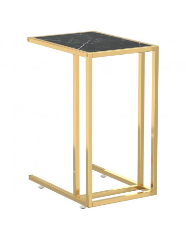 Tavolino per Computer Marmo Nero 50x35x65 cm Vetro Temperato