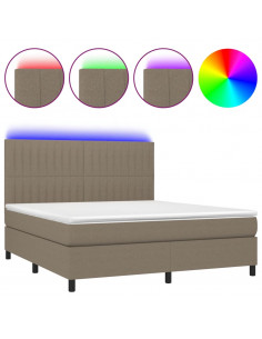Letto a Molle con Materasso e LED Tortora 160x200 cm in Tessuto 2