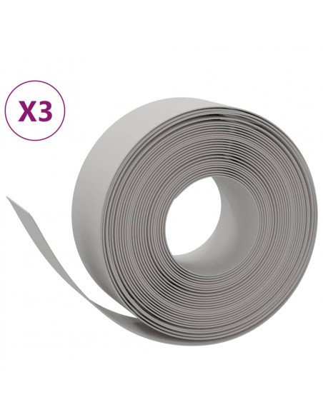 Bordature da Giardino 3 pz Grigie 10 m 20 cm in Polietilene