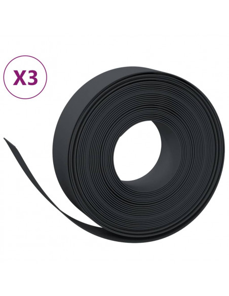 Bordature da Giardino 3 pz Nere 10 m 15 cm in Polietilene