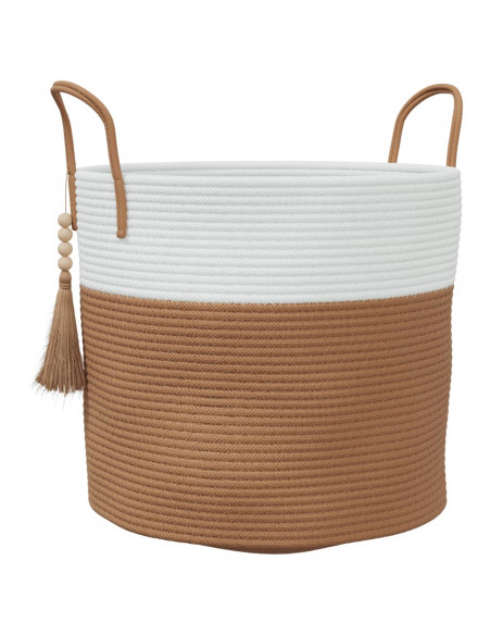Cestino Portaoggetti Marrone e Bianco Ø40x35 cm in Cotone