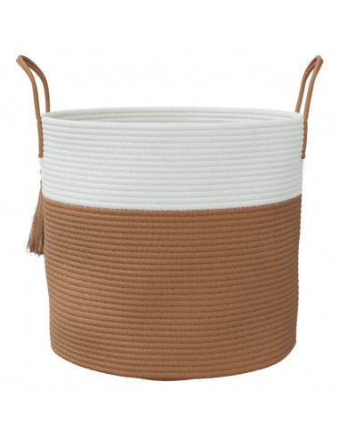 Cestino Portaoggetti Marrone e Bianco Ø40x35 cm in Cotone