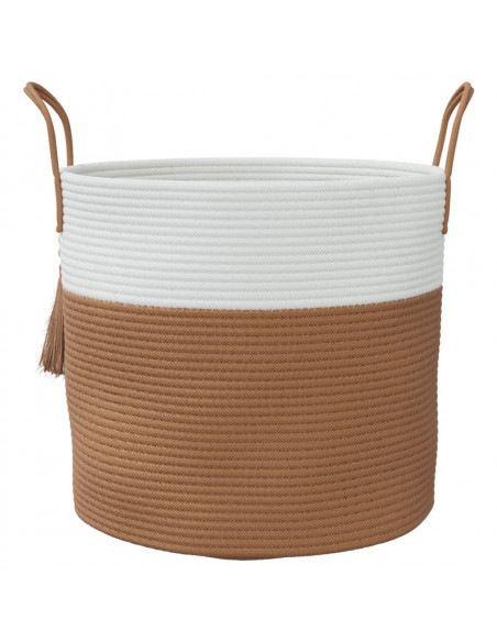 Cestino Portaoggetti Marrone e Bianco Ø40x35 cm in Cotone
