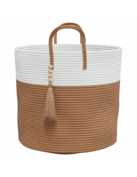 Cestino Portaoggetti Marrone e Bianco Ø40x35 cm in Cotone