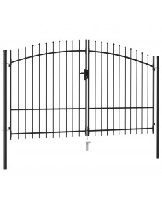 Cancello a Doppia Anta con Punte in Acciaio 3x1,75cm Nero 2