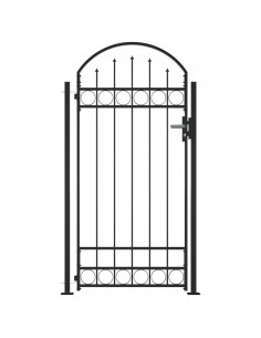 Cancello per Recinzione ad Arco con 2 Pali 105x204 cm Nero 2