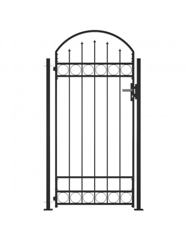 Cancello per Recinzione ad Arco con 2 Pali 105x204 cm Nero