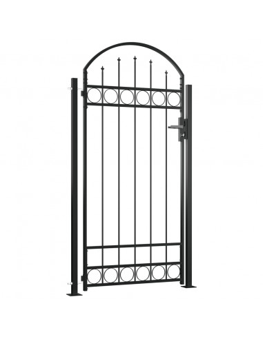 Cancello per Recinzione ad Arco con 2 Pali 105x204 cm Nero