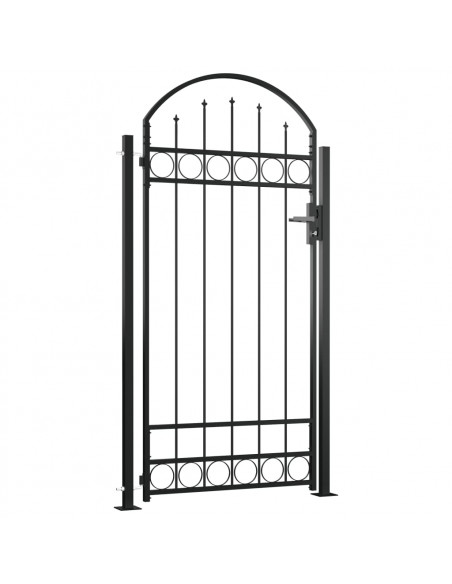 Cancello per Recinzione ad Arco con 2 Pali 105x204 cm Nero